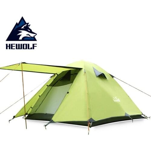 Hewolf 3 Person Outdoor Weatherproof Aluminum Pole Double Layer Tents Wild Camping Equipment Ultra Light Tent
