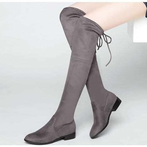 AIWEIYi Shoes Women Boots Long Spring Autumn Thigh High Boots Square Heel Lace Up Over The Knee Boots Ladies Platform Shoes