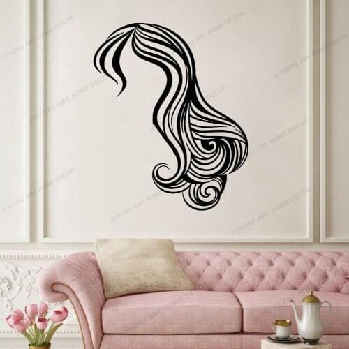 Ladies Long Curly Hair Art Wallpaper Vinyl Decal Barbershop salon Barbershop Stickers Vinyl Decor Sticker Spa Center cx15