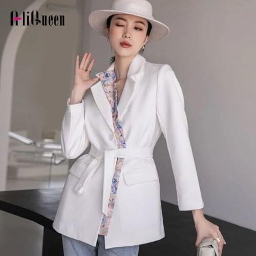 High Quality Blue Long Sleeve Stitching Print Design Trendy Ladies Suit Korea Sffice Lady Blazer 2021 Autumn Suits Outwear Coats