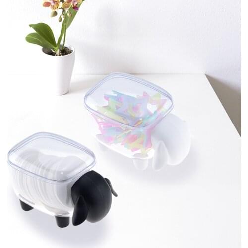 1PCS Cute sheep creative mini plastic cotton swab storage box household dustproof desktop cosmetic finishing box