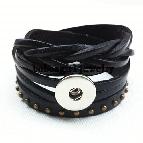 100% Top genuine leather snap button jewelry bracelet Adjustable OEM ,ODM T881 ( fit 18mm 20mm snap)
