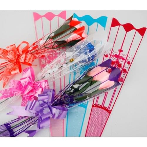 100pcs/set Printing Rose Flower Plastic Gift Bag Packaging Bag Transparent OPP Poly Bag for Wedding Birthday Party Decoration