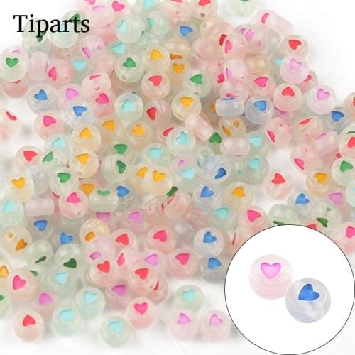 100pcs/Mixed Letter Acrylic Luminous Beads Round Flat Alphabet Cube Loose Spacer Beads For Jewelry Making Handmade Diy Bracelet