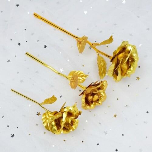 1P/2Pcs Valentines Gift Gold Foil Rose Artificial Flower Lasts Forever Love Wedding Party Decor Birthday Present Fake Flora