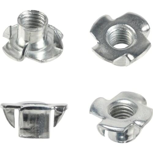 200pcs M4/M5/M6/M8 Four Prongs Carbon Steel Tee Claw Nut For Furniture Carbon Steel Galvanized Zinc Plated T-nut