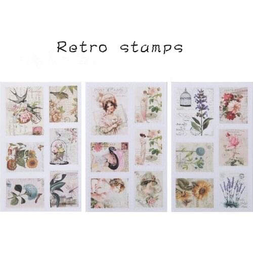 3sheets/pack Vintage Fresh Flower Retro Stamp And Paper Sticker DIY Hand Sticker Decorative Stationery Stickers