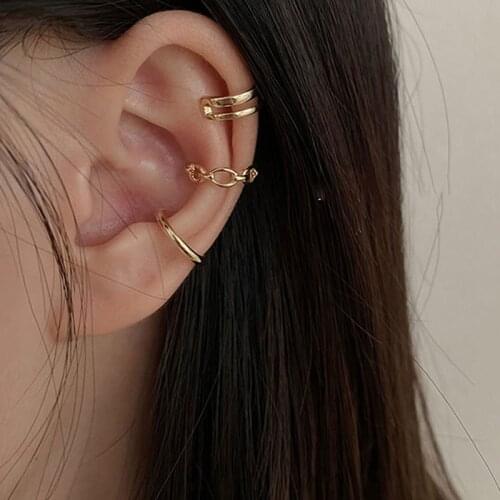3 Pc Stackable Cuff Wrap Clip On Earrings Women Girls Climber Ear Cartilage Bone Clips Fake Earing Non Piercing Without Holes