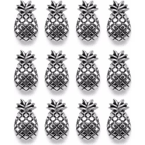 30Pcs 5mm Hole Antique Silver Plated Pineapple Big Hole Beads Spacer Beads for DIY Jewelry Making Charms Bracelets Findings