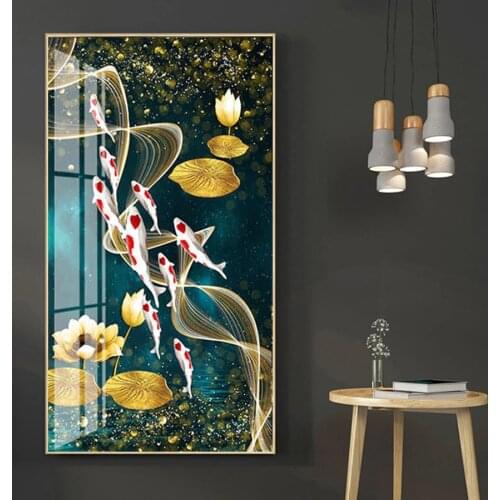 3d Picture Of Rhinestones Mosaic Nine Koi Fish Lotus Wall Painting Living Room Home Decor Set Embroidery Diamond Round