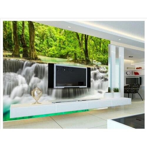 Customized 3d wallpaper 3d tv wall paper murals Green forest waterfall water generative background wall murals wallpaper room