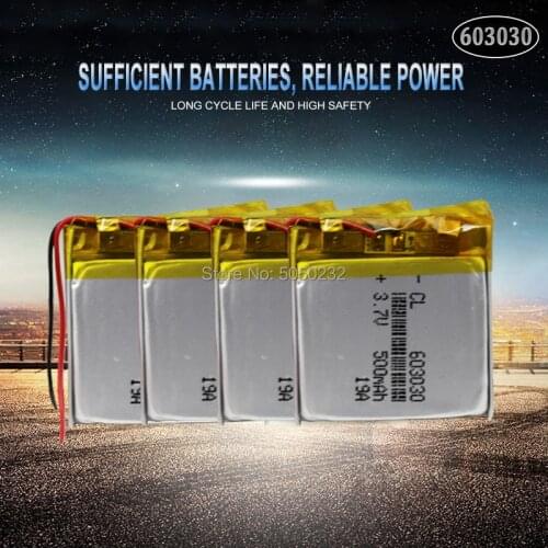 4pc 3.7V 500mAh 603030 Lithium Polymer Li-Po li ion Rechargeable Battery For toys speaker Tachograph MP3 MP4 GPS