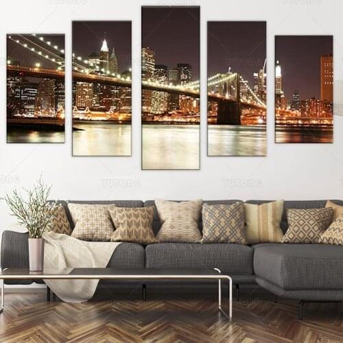 5 Piece Giclee Canvas Prints Wall Art The Brooklyn Bridge Landscape Pictures Photo Paintings for Living Room Bedroom Home