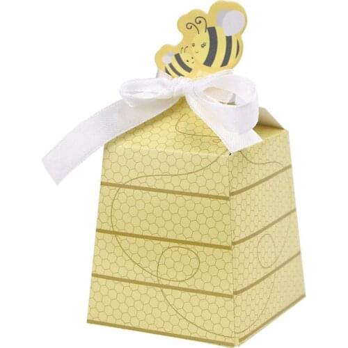 50pcs/Lot Cute Baby Shower Favor Cartoon Honey Bee Paper Candy Box Adorable Kids Birthday Party Decor Newborn Baby Gifts Decorat