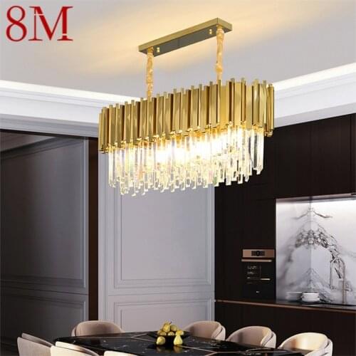 8M Gold Chandelier Crystal Rectangle Pendant Lamp Postmodern LED Light Fixture for Home Living Dining Room