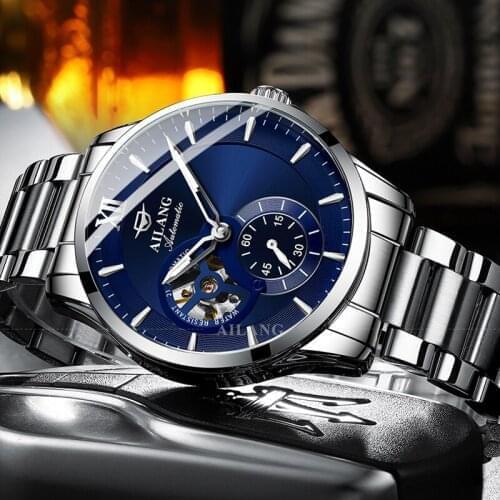 AILANG Hollow Automatic Mechanical Watch Stainless Steel Luminous Waterproof Mens Watch Luxury Casual Fashion Sports Watch 8627