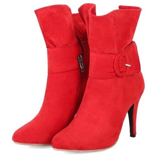 Big Size 9 10 11-18 boots women shoes ankle boots for women ladies boots Side zipper with flounce buckle