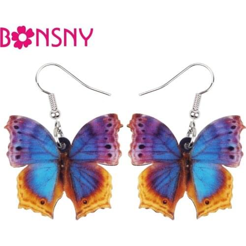 Bonsny Acrylic Unique Floral Butterfly Earrings Big Long Dangle Drop Fashion Insect Jewelry For Women Girls Summer Accessories