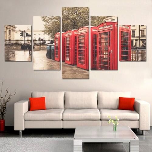 British Phone Booth Bus City Street View Canvas Painting Modern Decorative Painting On The Wall Print Pictures Unframed