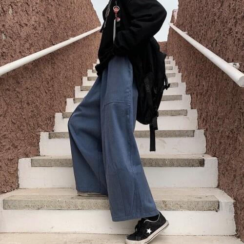 Summer Harajuku Wide-Leg Pants Womens Trousers New Retro Solid Color Wild Korean Version Of Ulzzang Daily Fashion Women