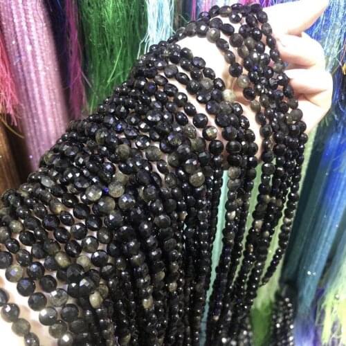 Natural Stone Gold Obsidian Beaded Faceted Round shape Loose Spacer Beads For Jewelry Making DIY Necklace Bracelet Accessories