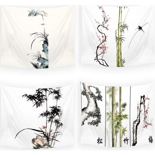 Ink painting bamboo boho wall hanging ocean tapestry wall decor bedroom tapestry wall hanging kawaii tapestry room decoration