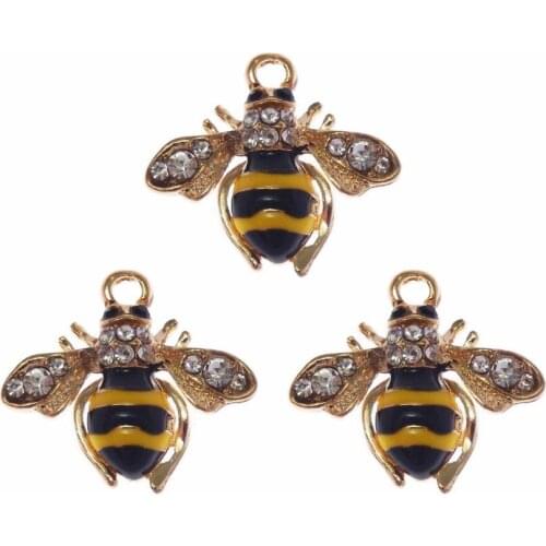 GraceAngie 10pcs Gold Zinc Alloy Bees Charms Enamel Gold Animal Jewelry Pendant For Earring Necklace Bracelet Jewelry DIY Crafts