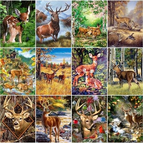 HUACAN 5D Diamond Painting Deer Embroidery Cross Stitch Full Square Animal Picture Handcraft Mosaic Home Decoration