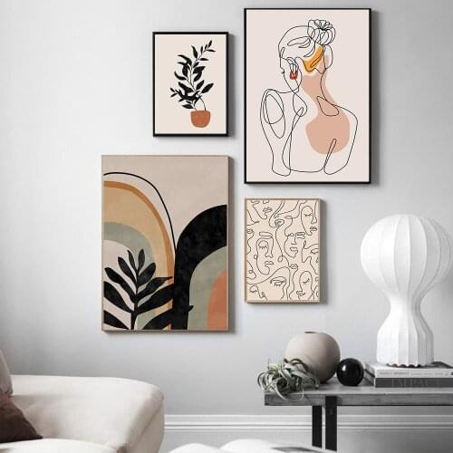 Girl Body Line Face Leaves Morandi Abstract Art Canvas Painting Nordic Minimalist Wall Art Posters Prints HD Pictures Home Decor
