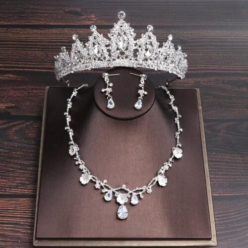 Classical Crystal bride jewelry sets Crown necklace earrings Wedding Accessories