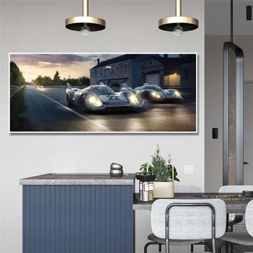 Classical Racing Car On The Road Canvas Painting Automobile Posters and Prints Scandinavian Vehicle Wall Art Picture Home Decor