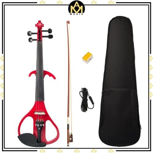 Concert Red Electric Violin 4/4 Set w/ Brazilwood Bow+Canvas Case+Rosin+Bridge+Audio Cable+Headphone Ebong Fittings