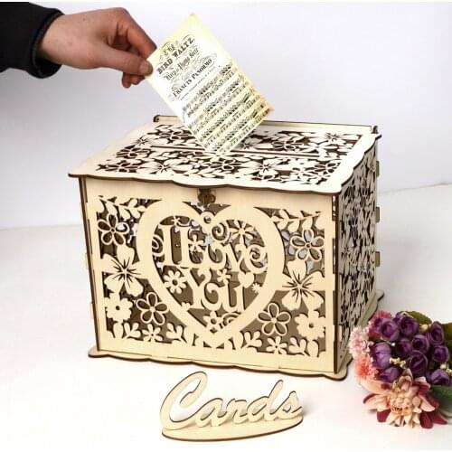 Signature Guest Box Wedding Card Box DIY Hollow Wooden Gift Card Box Money Box Holder for Reception