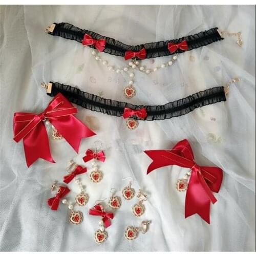 Lolita Bow Lace necklace choker Hairpin Sweet Women cross pendant Bow earring Hair Accessories B1428