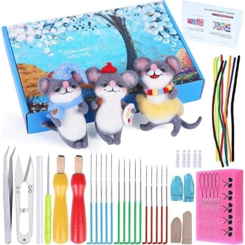 LMDZ Colorful Felting Roving Wool Needle Felting Scissors Wooden Handle Felting Tools Kit Felting Doll Making for Beginners