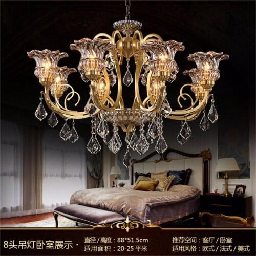 Chandeliers Copper Royal style luxury classical K9 Crystal glass 90-230V Bulb living room lamp Chandeliers lamp