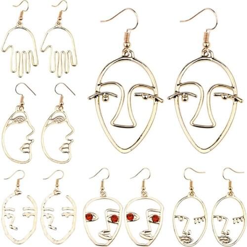 Fashion Creative Abstract Face Hand Earrings Personality Female Girl Metal Facial Silhouette Silhouette Pendant Earrings Brincos