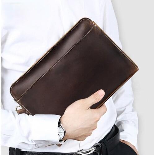 Retro Crazy Horse Leather Mens Handbag Business Long Clutch Leather First Layer Cowhide Wallet Purse Bag 2753