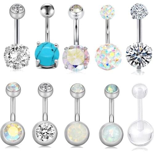 10 Set Piercing Kit Navel Belly Rings Navel Piercing Sexy Body Jewelry Navel&Bell Button Rings AAA Crystal For Women