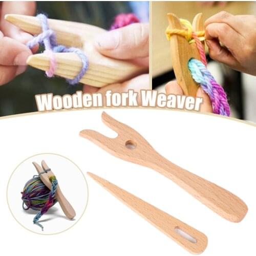 Knitting Fork and Big Eye Needle Kit Wooden Hand Weaving Ancient Cording Tool for DIY Looming Knitters Sewing Tools & Accessory