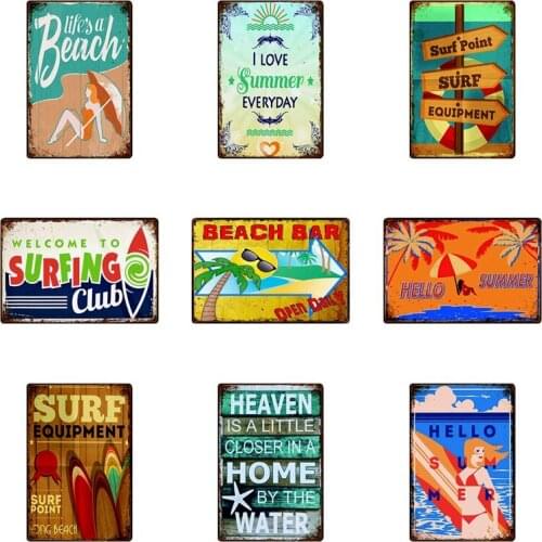 [ Kelly66 ] Beach Bar Surf This Way I Love Summer Everday Tin Metal Sign Home Decor Bar Wall Art Painting 20*30 CM Size JT-58