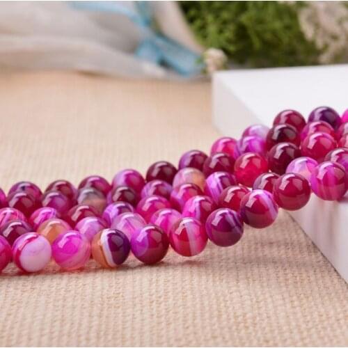 Red Striped Agate Loose Beads Natural Gemstone Smooth Round for Jewelry Making