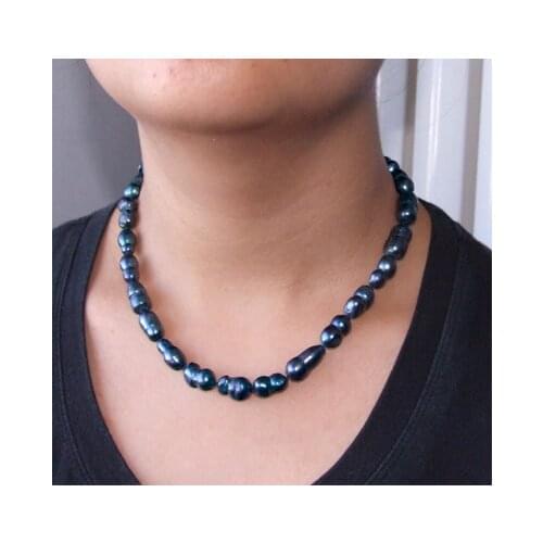 New Arriver Pearl Necklace Blue Freshwater Cultured Pearl Jewelry 20mm Gemstones Beads Real Pearls Knotted Jewelry Silvers Clasp