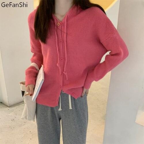 Autumn Winter Sweater Cardigan Vintage Solid Hooded Women Knitting Sweaters Casual Sweet Knitted Tops Fashion Warm Coat Jacket