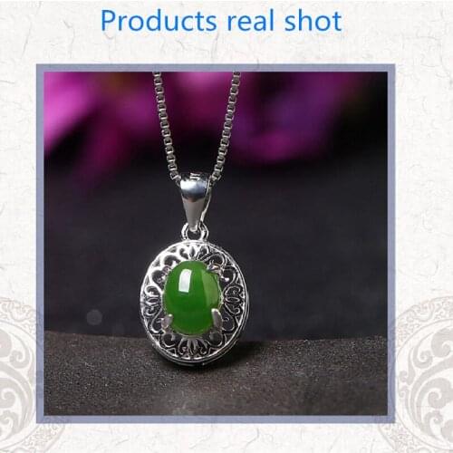 Supply S925 Silver Inlaid Jasper Pendant Egg-shaped Necklace Female Pendant Fashion Small Pendant Jewelry