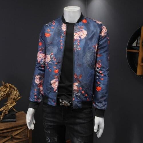 Plus Size 5XL-M Spring Floral Bomber Jackets Men Clothing 2021 Simple All Match Long Sleeve Business Casual Coats Streetwear Hot