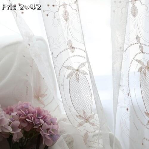 Light Luxury Embroidered Bead Curtains Nordic Dirty Pink Nude Pink Translucent Partition Curtains for Living Dining Room Bedroom
