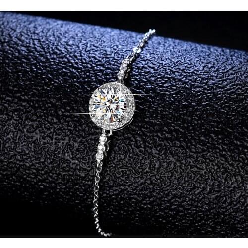 Silver Diamond Test Passed 1 Carat Excellent Cut D Color High Clarity Moissanite Round Beads Bracelet Silver 925 Wedding Jewelry