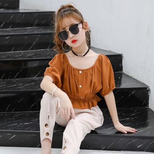 Girls' net red summer suits, big children, childrens summer cute girls two-piece suit girls boutique outfits