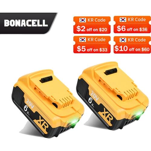 Bonacell 18V 6.0Ah DCB205 Battery Replacement 20V Lithium Battery for Dewalt DCB200 DCB201 DCB203 DCB204 DCB205 DCB206 DCB207